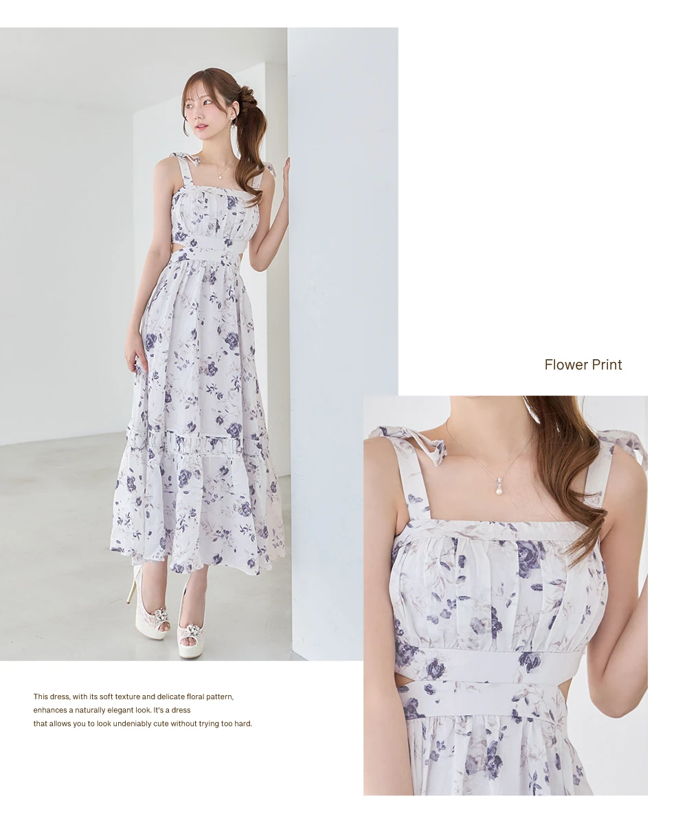 【DEA./ディア】フラワー/ シフォン/ サイドカット/ フレア/ ワンピース/ ミディアムドレス/ キャバドレス 3