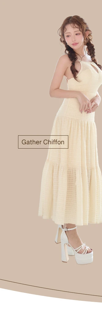 【DEA./ディア】ストレッチ/ ギャザー/ シフォン/ バックオープン/ ティアード/ ワンピース/ ミディアムドレス/ キャバドレス