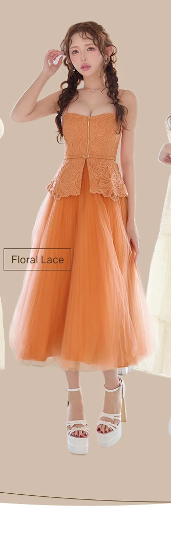 【DEA./ディア】フラワー/ レース/ ペプラム/ チュール/ ミディアムドレス/ キャバドレス
