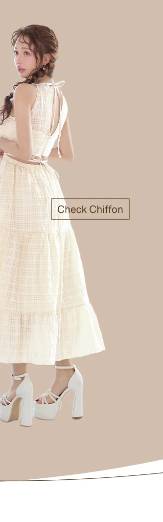 【DEA./ディア】ホルター/ チェック/ バックカット/ シフォン/ ワンピース/ ミディアムドレス/ キャバドレス