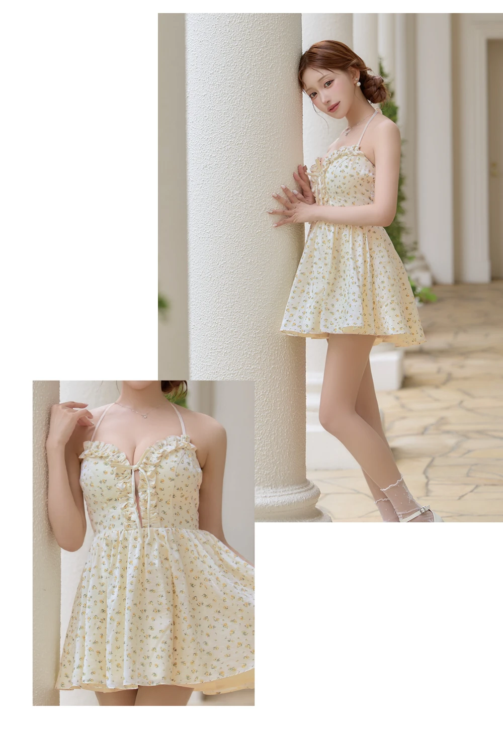 【ROBE de FLEURS/ローブドフルール】ホルターネックフラワーフレアミニドレス 3