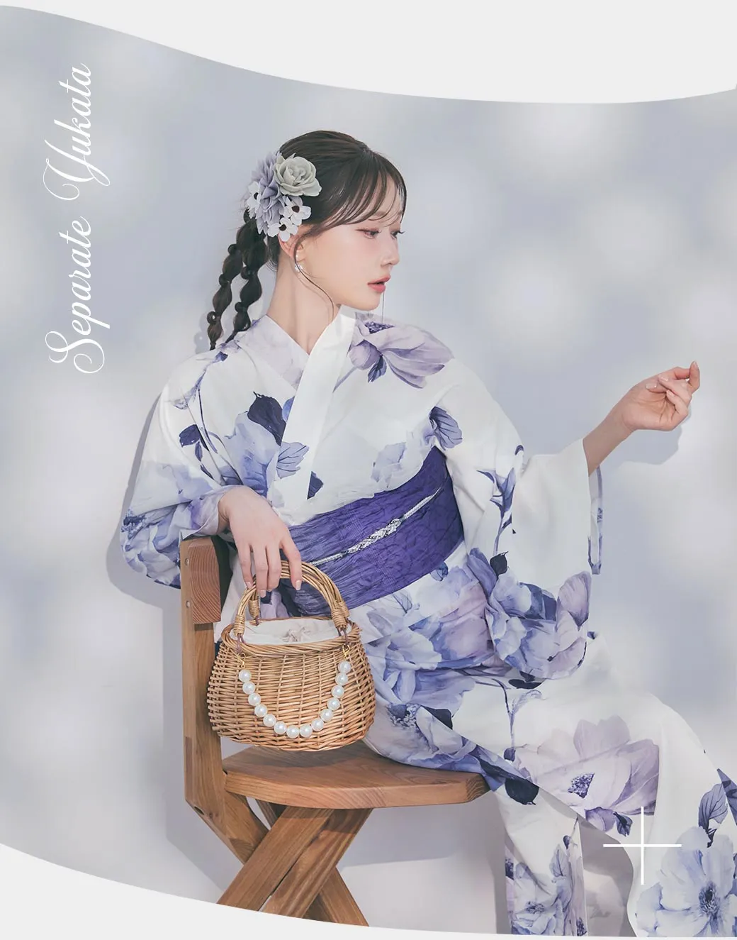 1人で簡単に着られる！ワンピース / セパレート浴衣セット　蒼花牡丹浴衣
