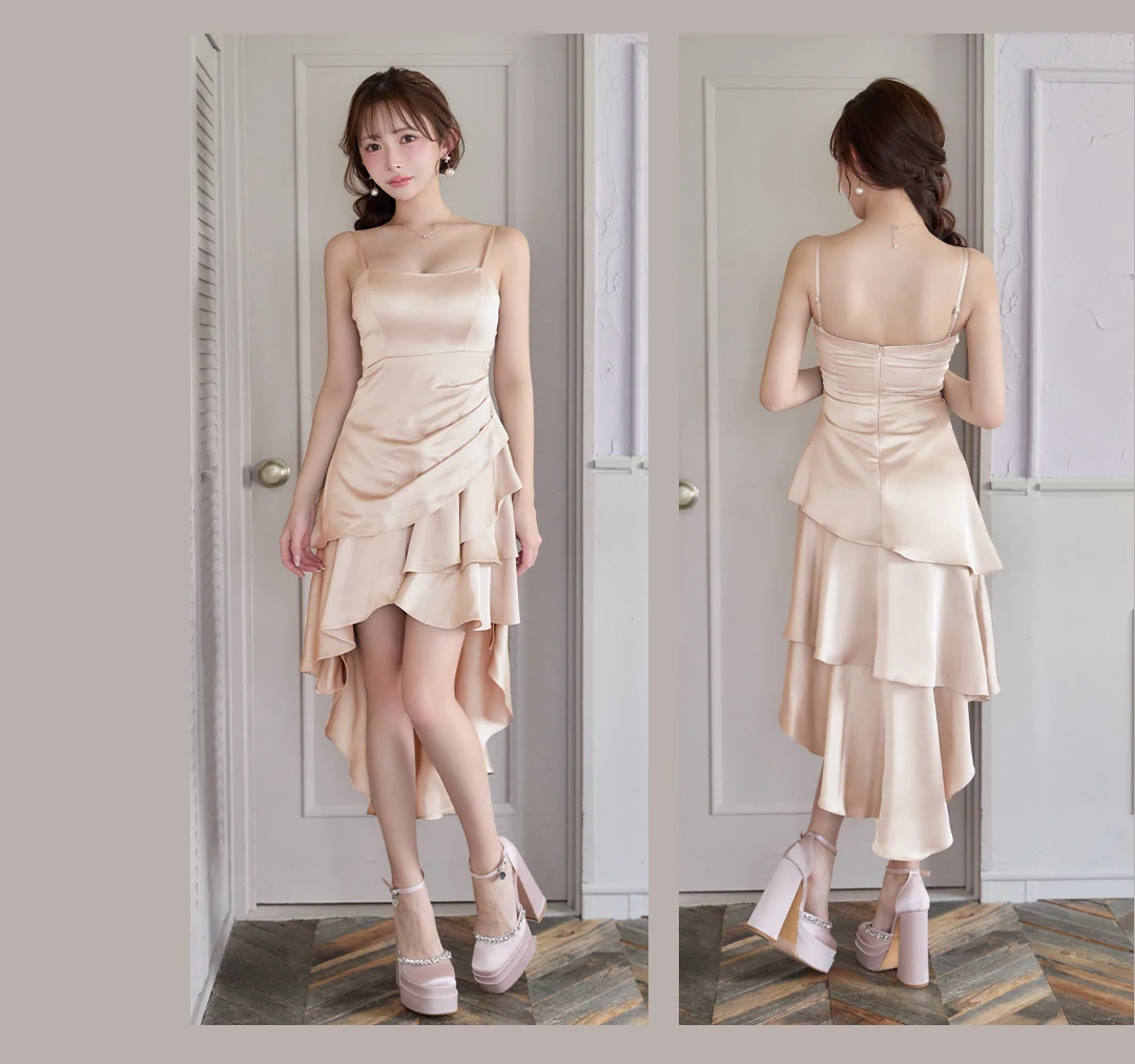 キャバドレス/ロングドレス/サテンドレス/フィッシュテールドレス/アシンメトリードレス/フリルドレス/グレージュドレス/ニュアンスカラードレス/上品ドレス/大人ドレス/ラウンジドレス/高見えドレス 3