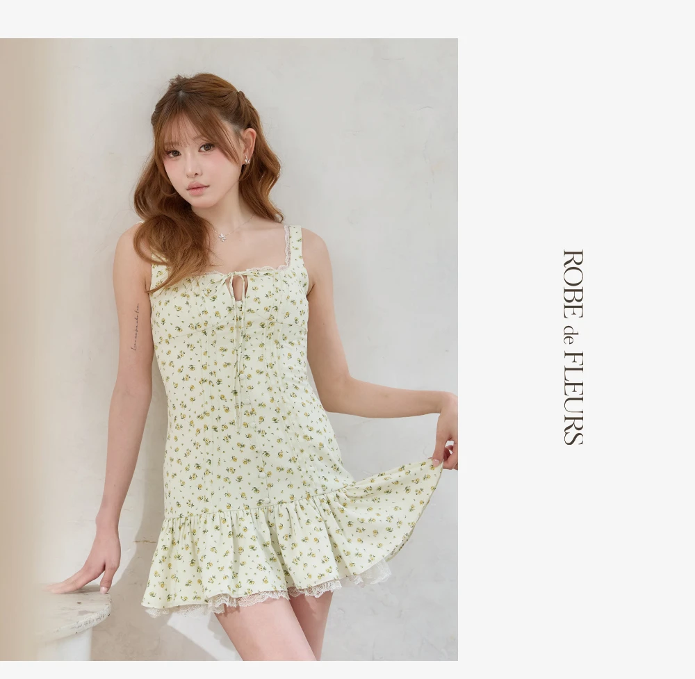【ROBE de FLEURS/ローブドフルール】小花柄シフォンレースミニワンピースドレス 3