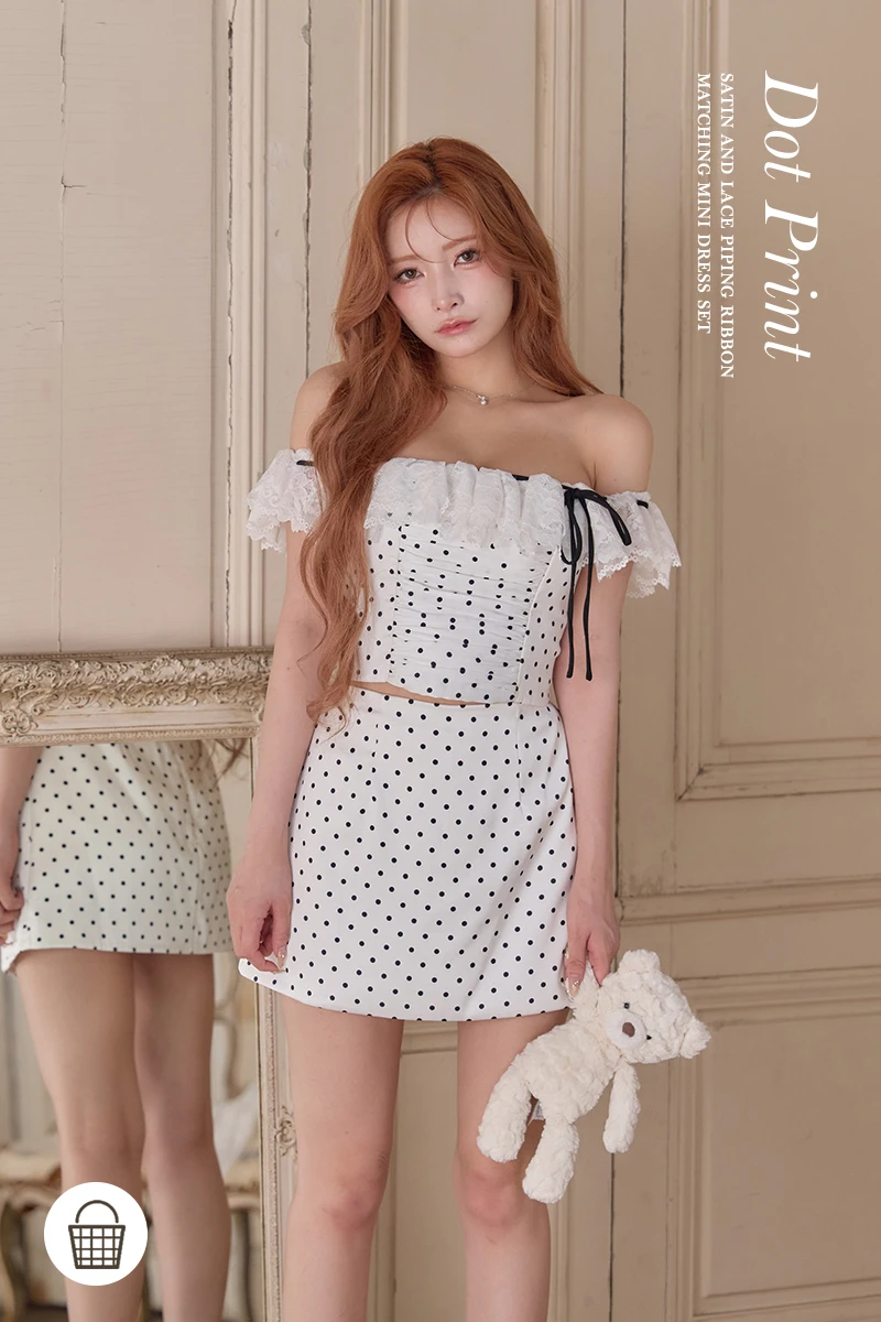 【ROBE de FLEURS/ローブドフルール】ドットプリントサテンレースミニドレス 1