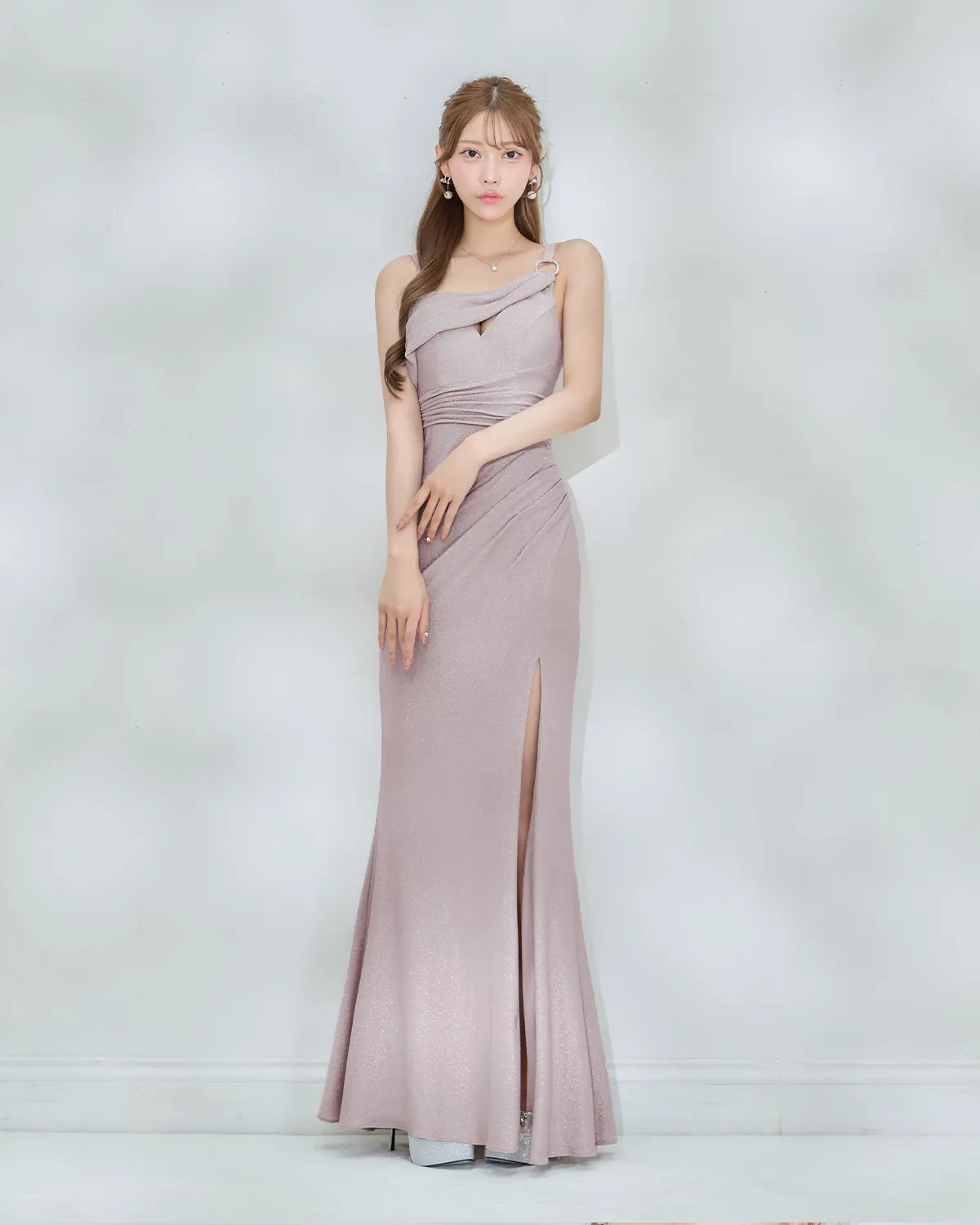 ワンショル スリット ドレープ ロングドレス 61199 ディテール1