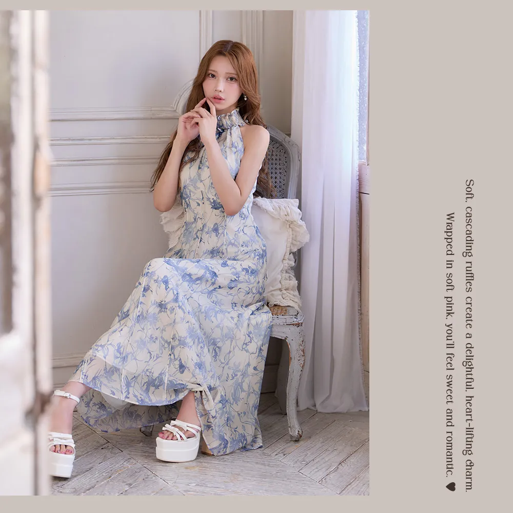 【GINZA COUTURE/銀座クチュール】花柄プリントホルターネックワンピース 3