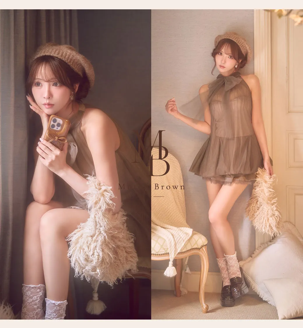 FM3486 ROBE de FLEURS ハイネック/ ウエストリボン/ フレア/ セットアップ/ ミニドレス/ キャバドレス ディテール画像2