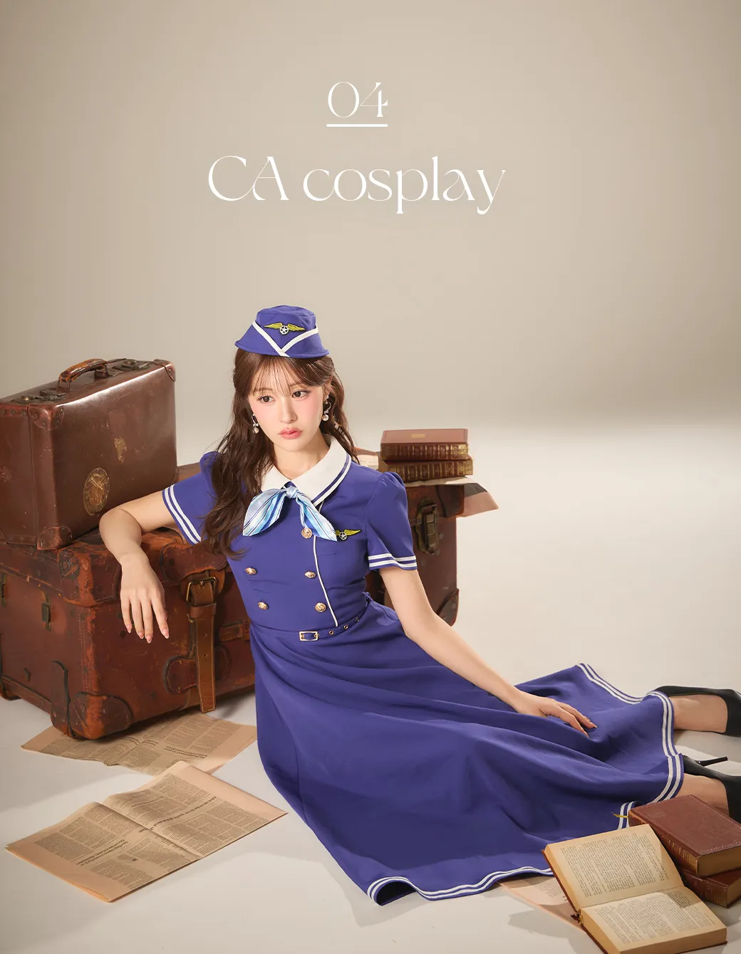 【ハロウィン】CAロングフレア【コスプレ4点SET】【S-XLサイズ】[OF03]加藤美南着用