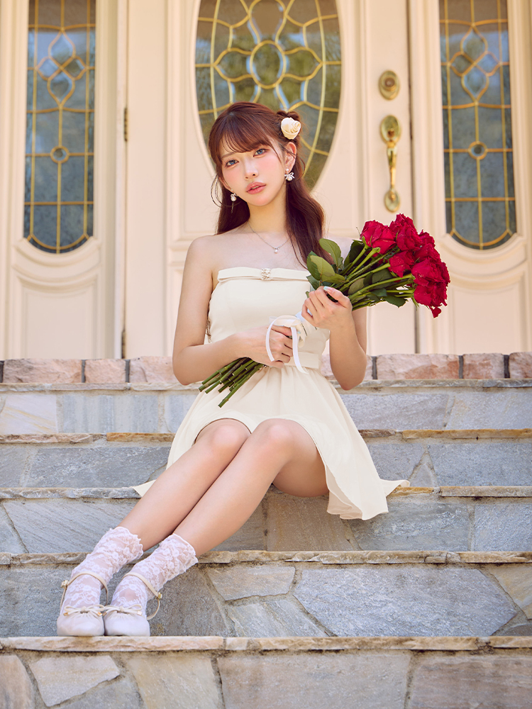 FM5019 ROBE de FLEURS アイボリー フレアミニドレス Pure Ribbon