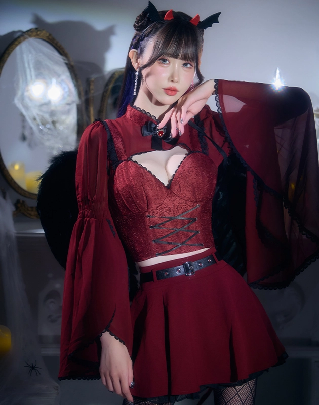 ケープロングスリーブリボンデビルコスプレディテール2