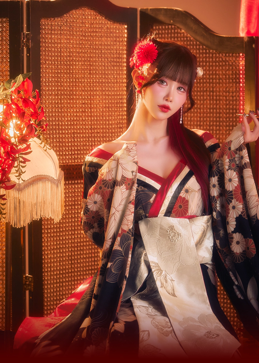 鶴花柄花魁ワンピース着用カット