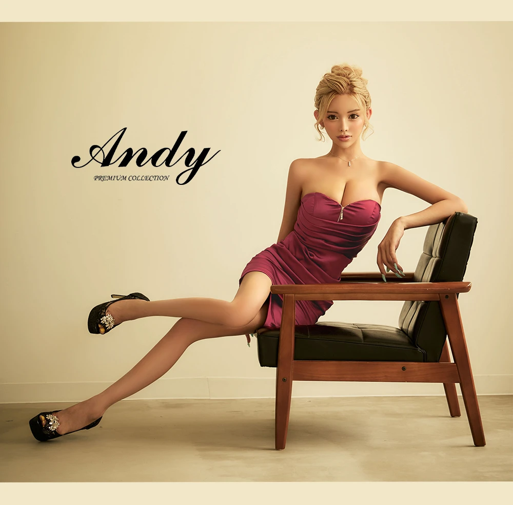 【ANDY/アンディ】バストジップベアトップサテンタイトミニドレス 3