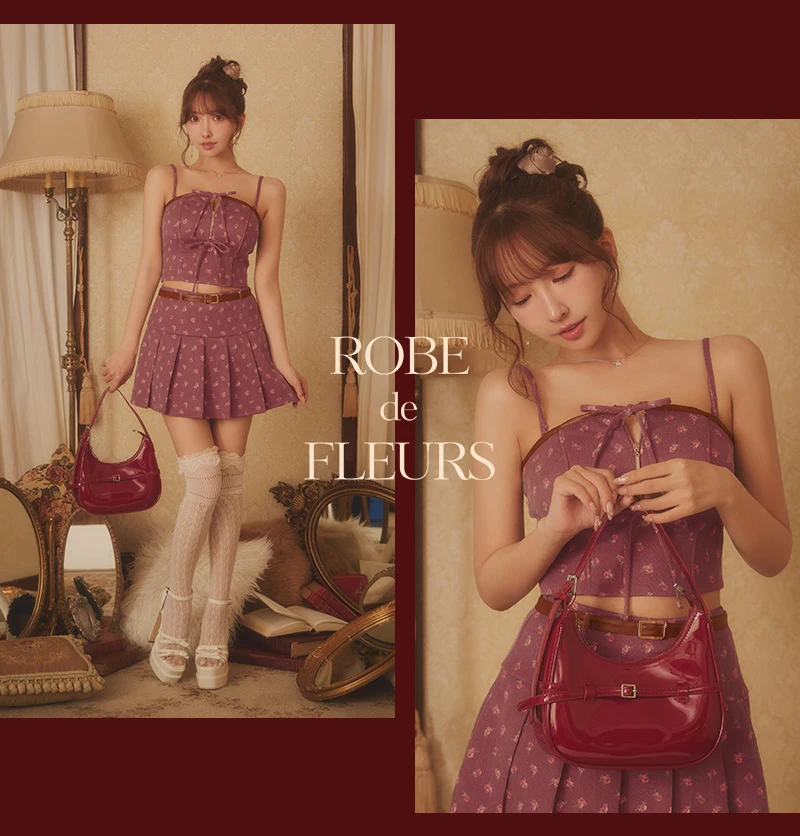 【ROBE de FLEURS/ローブドフルール】小花柄リボンプリーツセットアップミニドレス 2