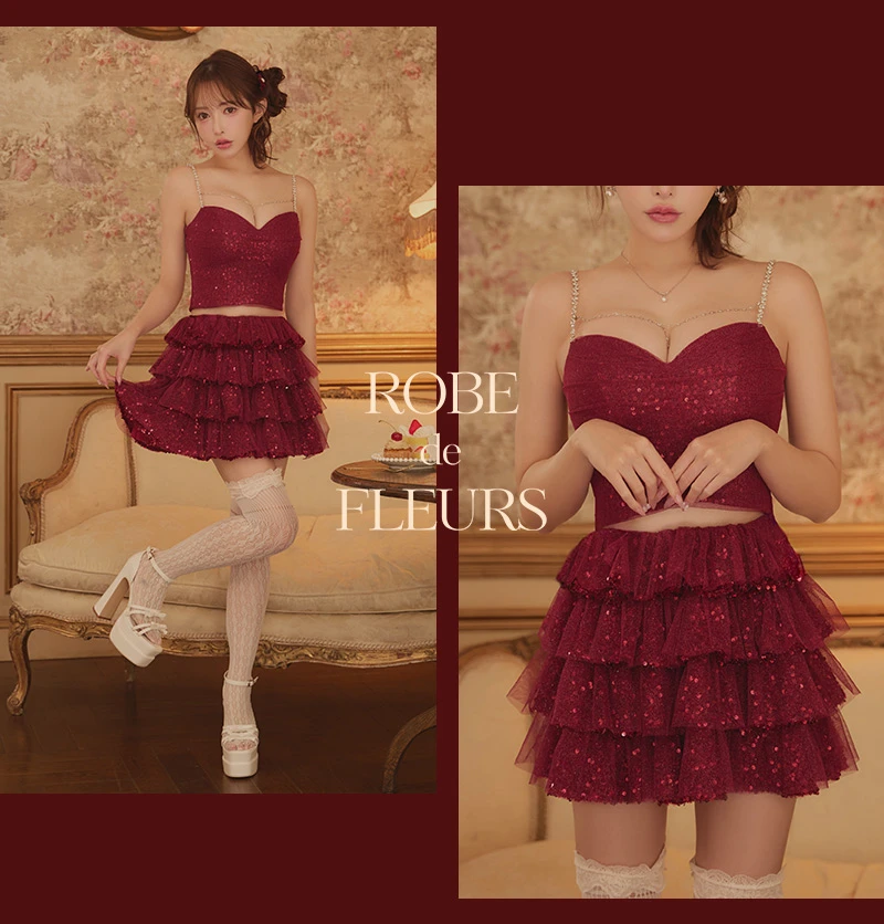 【ROBE de FLEURS/ローブドフルール】ラメグリッターチュールティアードセットアップミニドレス 2