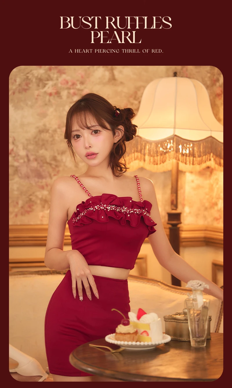 【ANGEL R/エンジェルアール】バストフリルパールビジューベアトップタイトミニドレス 1