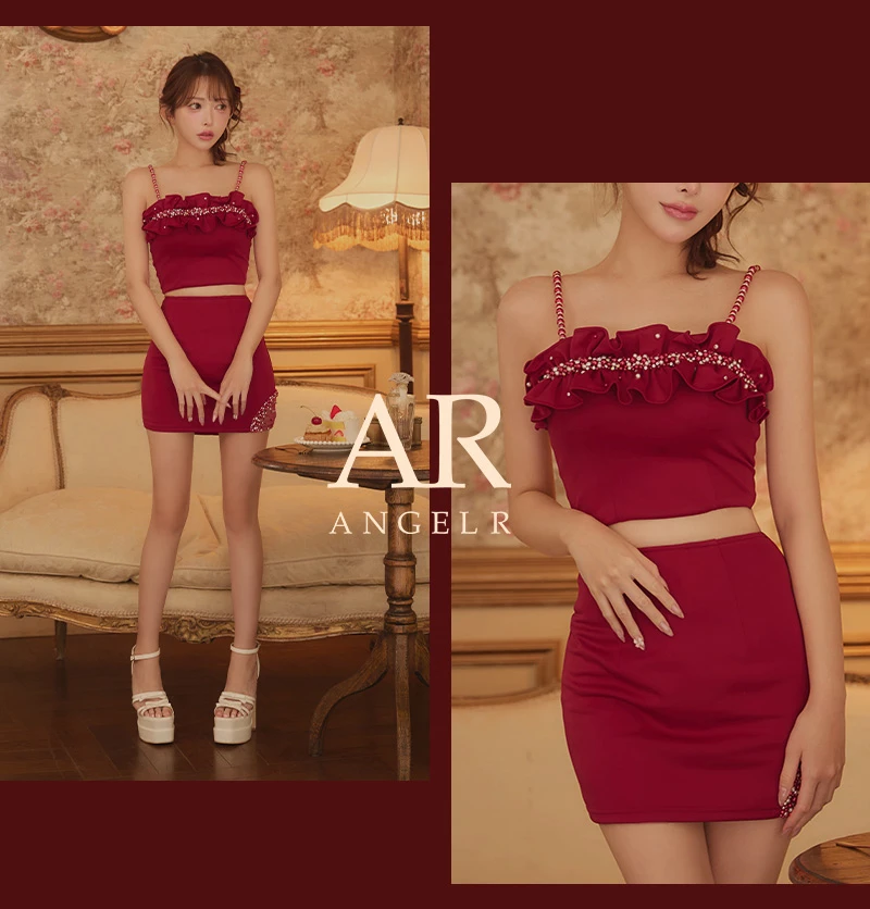 【ANGEL R/エンジェルアール】バストフリルパールビジューベアトップタイトミニドレス 2