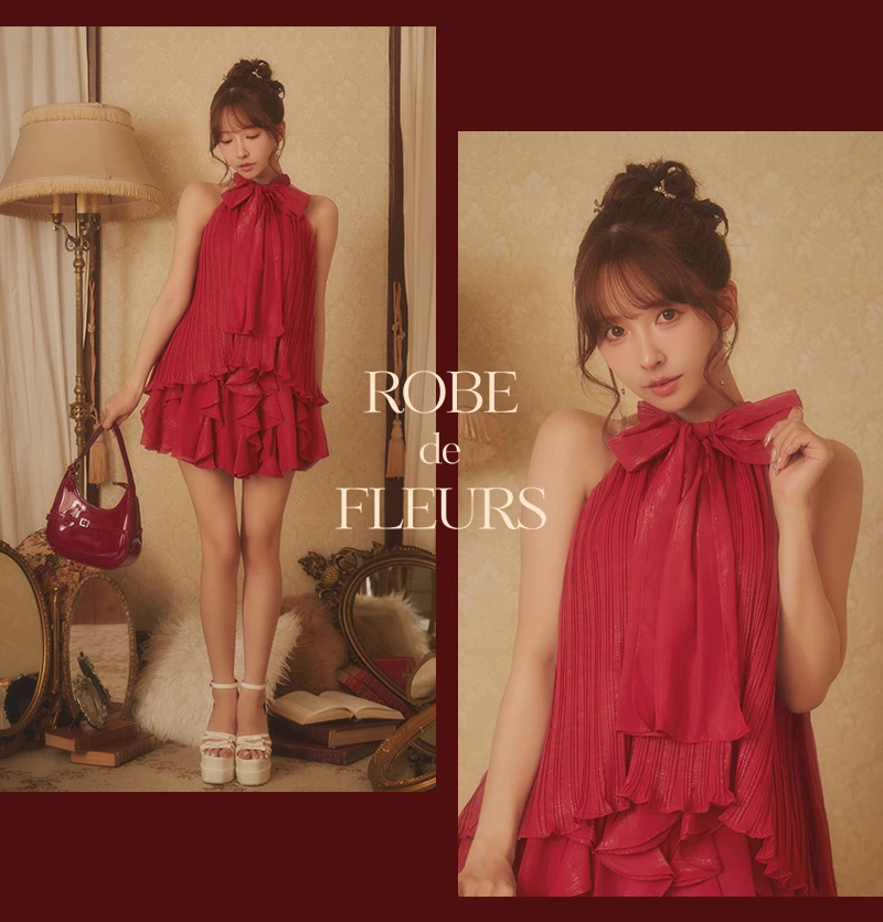 【ROBE de FLEURS/ローブドフルール】レイヤーフリルフロントリボンミニドレス 2