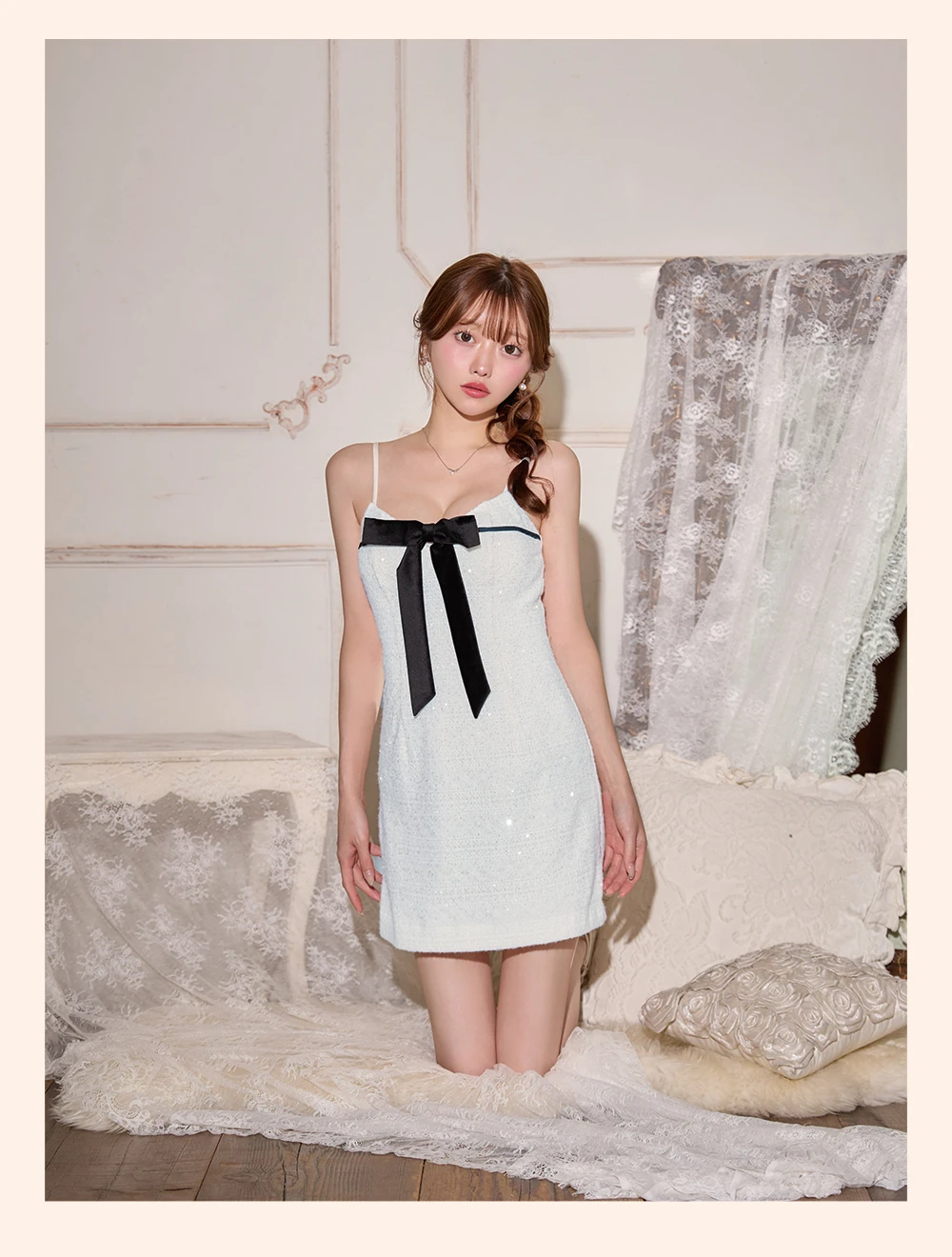 【ROBE de FLEURS/ローブドフルール】スパンコールベロアリボンドレス 4