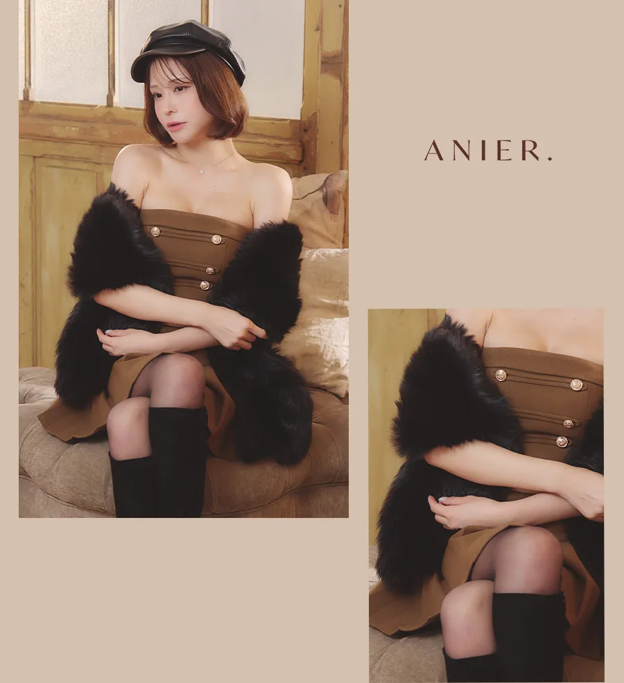 ANIER5125 ナポレオンデザインのブラウンミニドレス 明日花キララ&るりぴ着用（2/3）