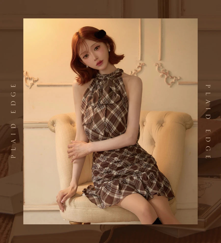 【ROBE de FLEURS/ローブドフルール】チェック柄シフォンサテンフリルセットアップ 4