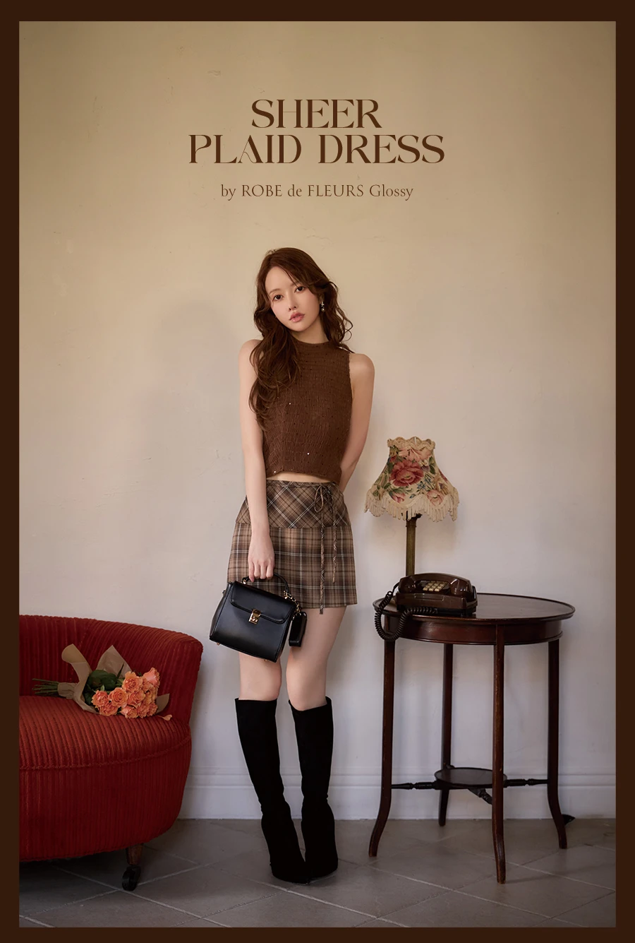 【Glossy/グロッシー】ギャザーシフォンチェックタイトミニドレス 1