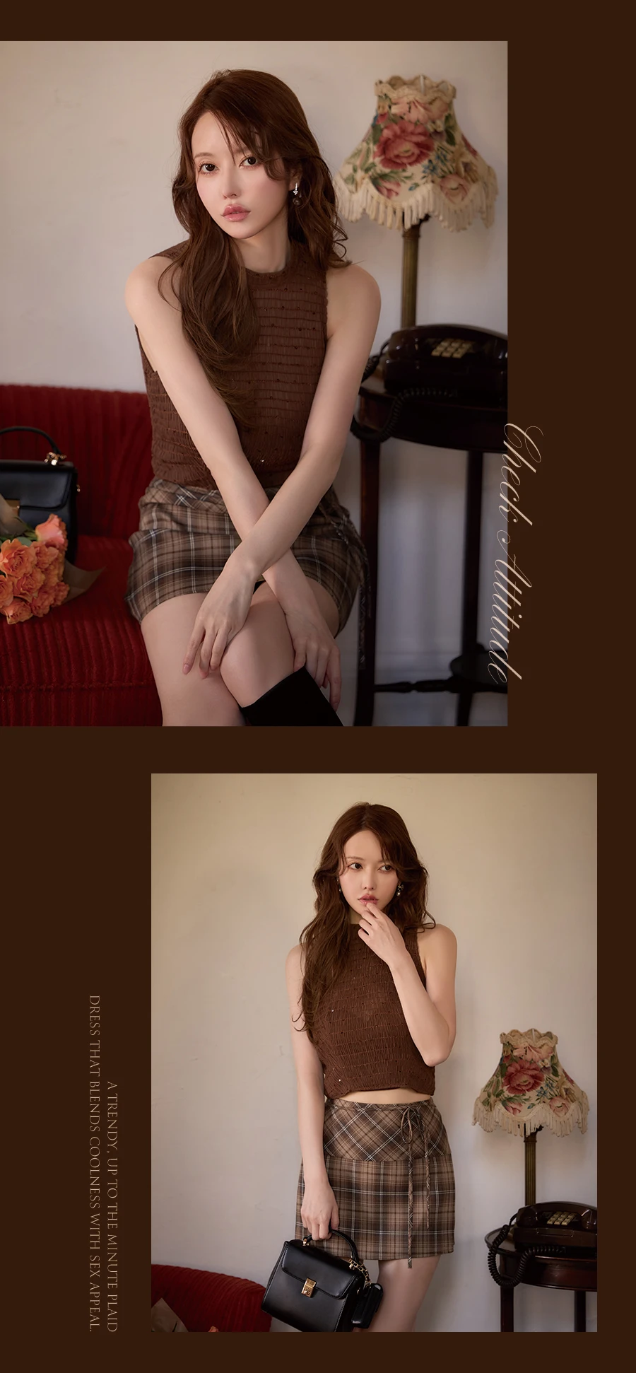 【Glossy/グロッシー】ギャザーシフォンチェックタイトミニドレス 2