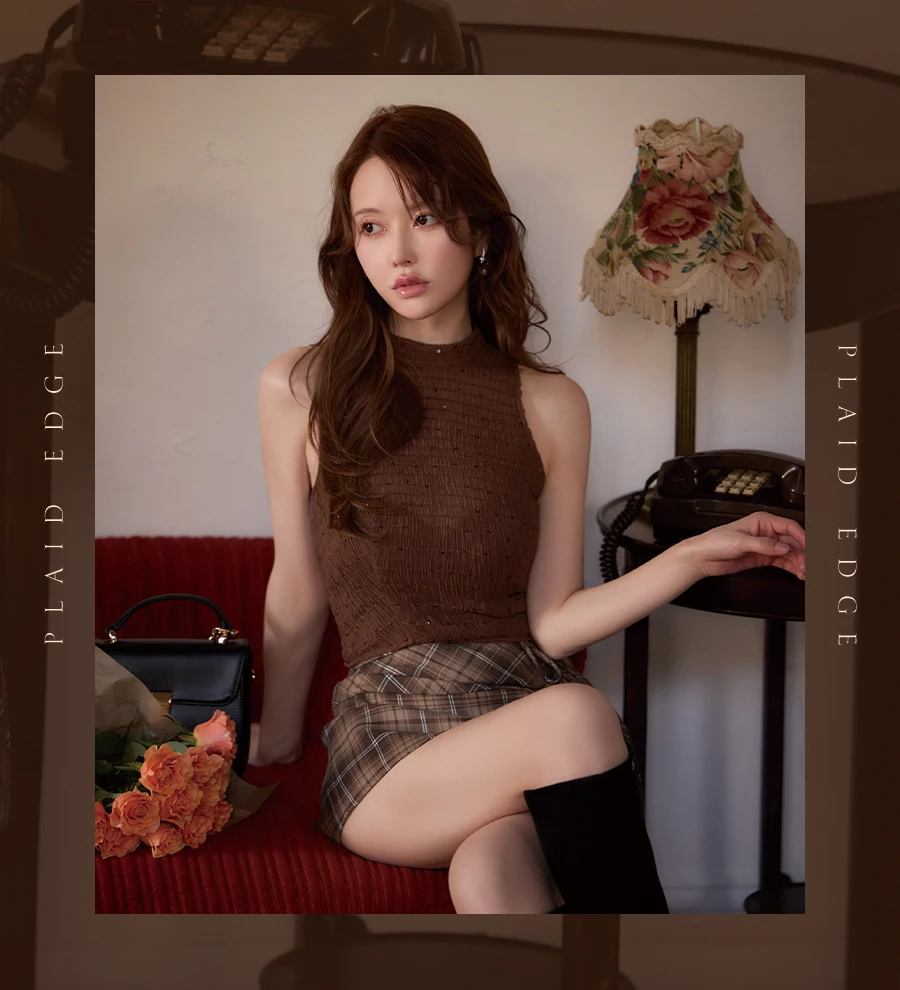 【Glossy/グロッシー】ギャザーシフォンチェックタイトミニドレス 4