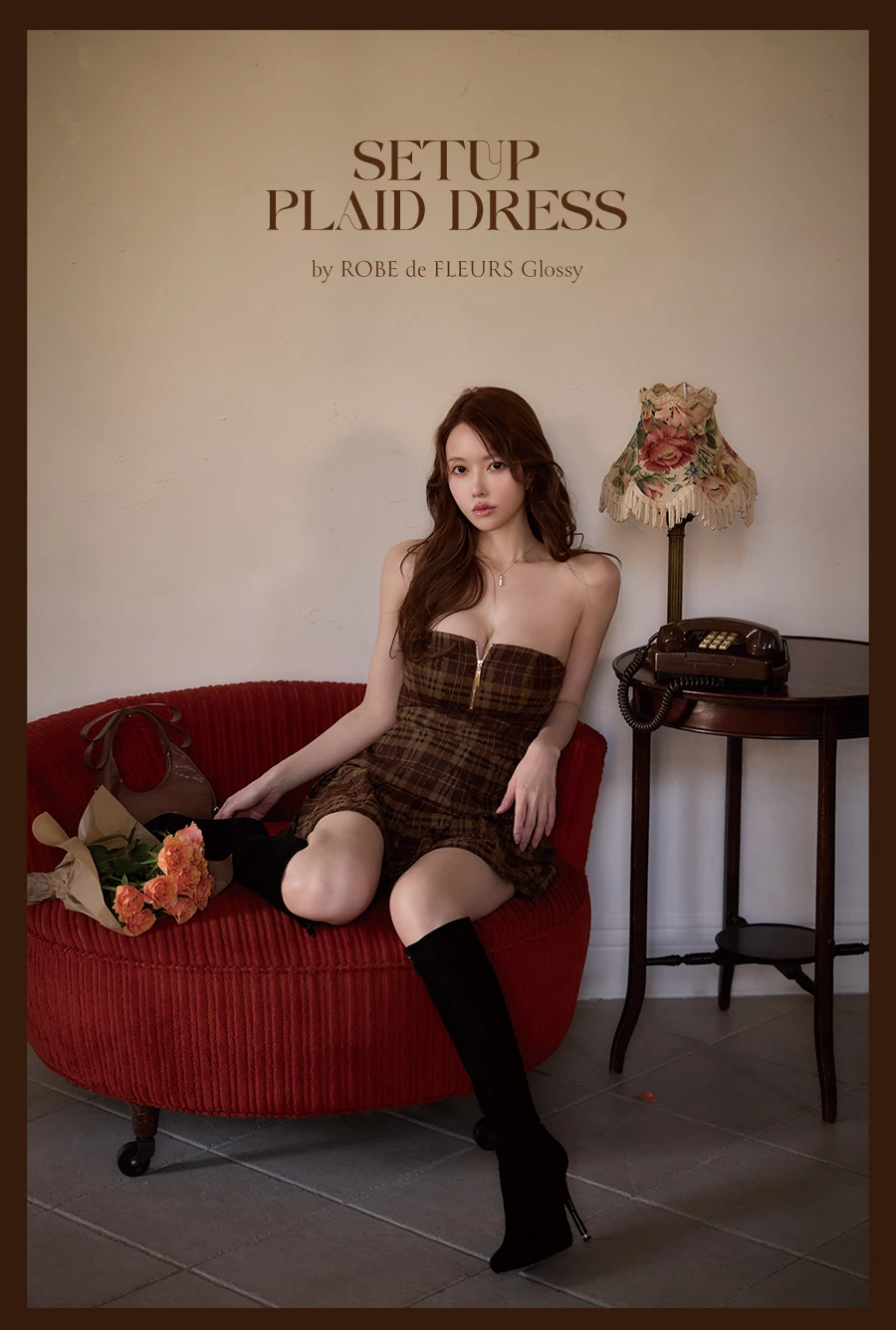 【Glossy/グロッシー】ギャザーシフォンチェックタイトミニドレス 1