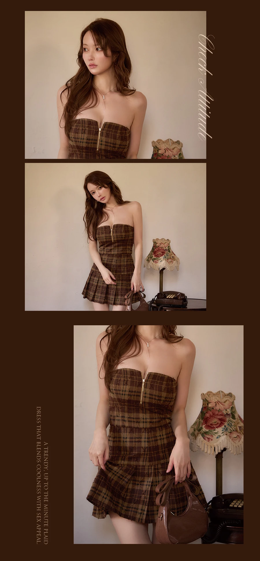 【Glossy/グロッシー】ギャザーシフォンチェックタイトミニドレス 2