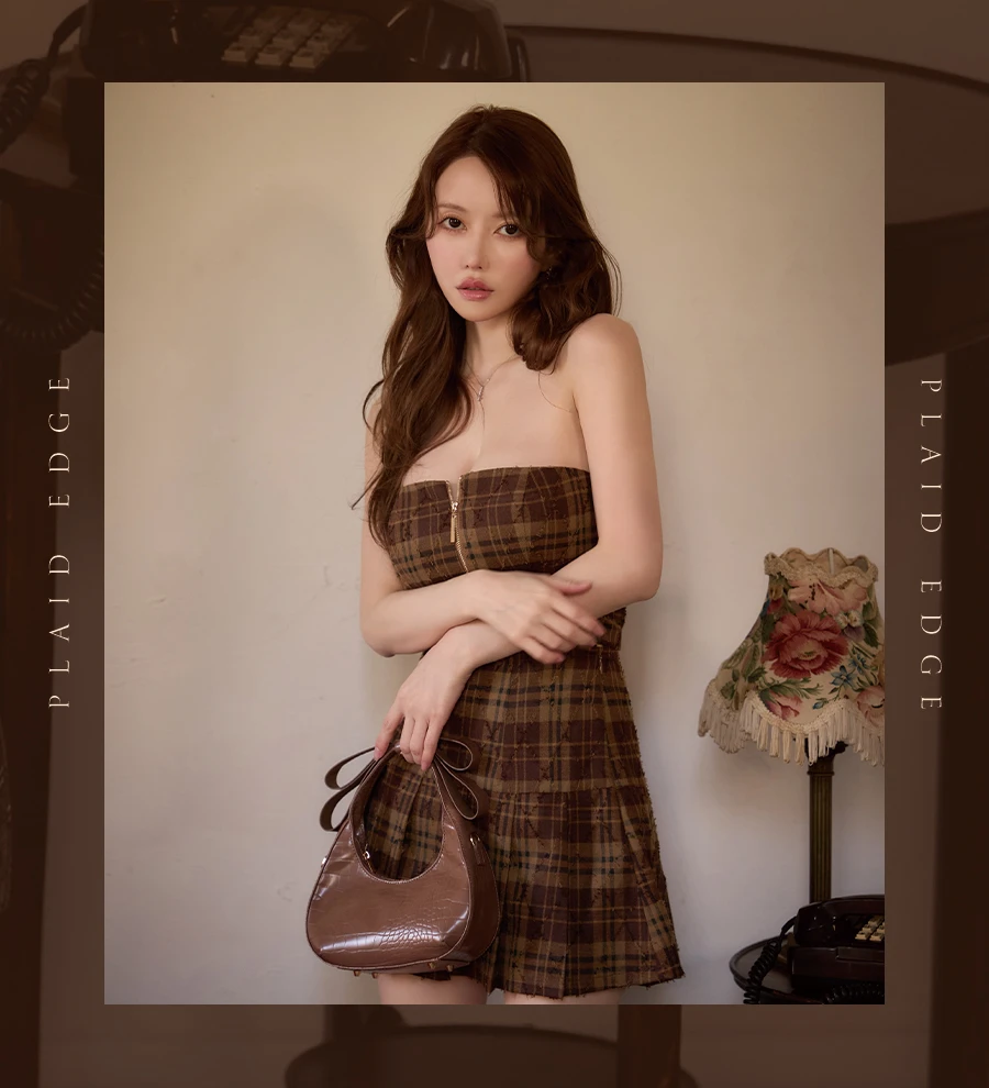 【Glossy/グロッシー】ギャザーシフォンチェックタイトミニドレス 4