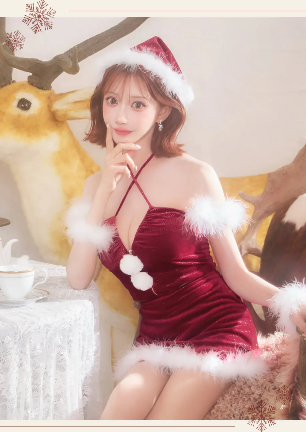 クロスネックラメファーセットアップサンタコスプレ【5点SET】【XS-Mサイズ】[OF04]明日花キララ着用2