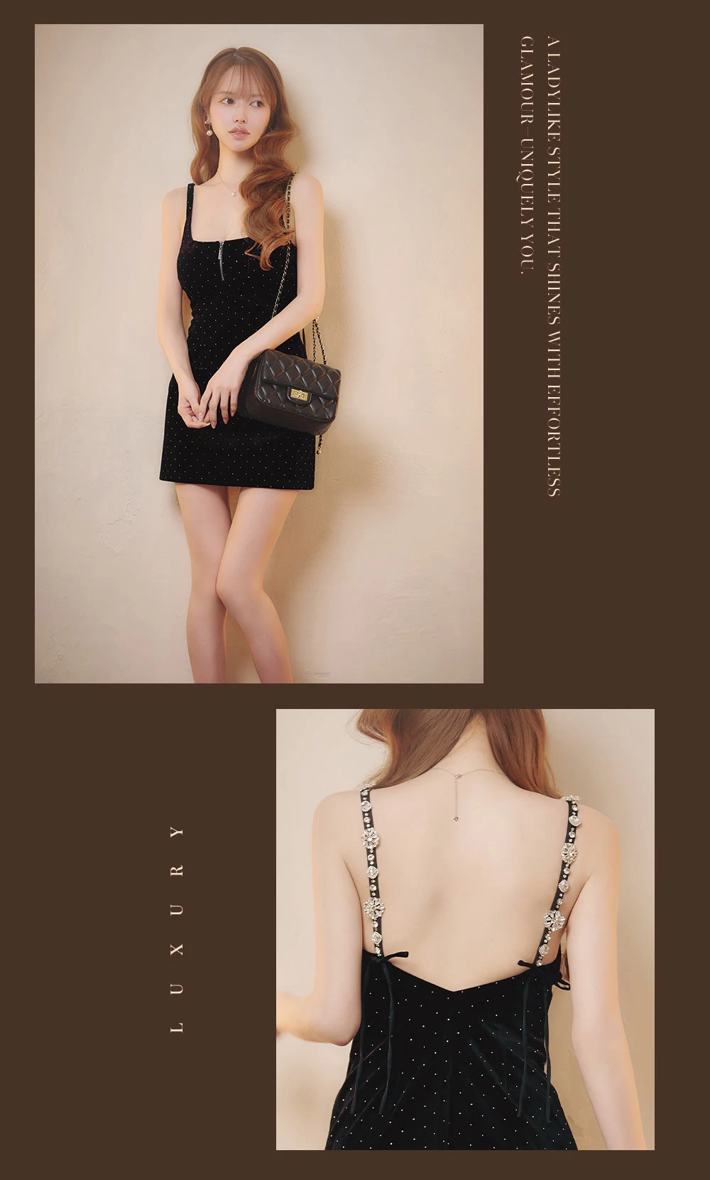 【ROBE de FLEURS/ローブドフルール】バックオープンスタッズベロアリボンタイトミニドレス 2
