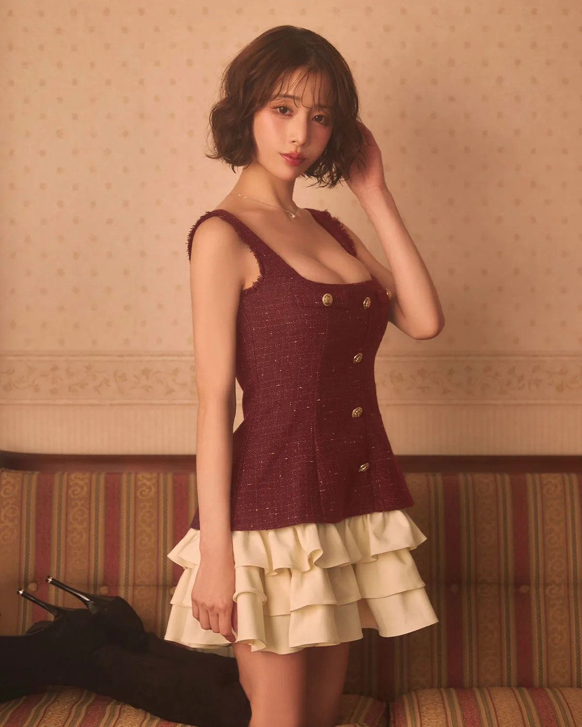 ティアードフリルツイードミニドレスの着用イメージ3