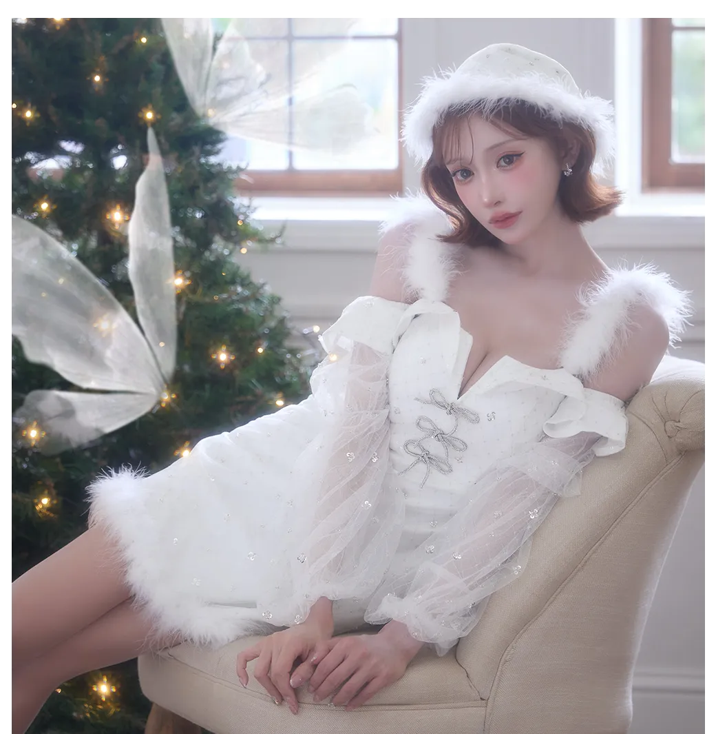 オフショルチュール袖リボンサンタコスプレ