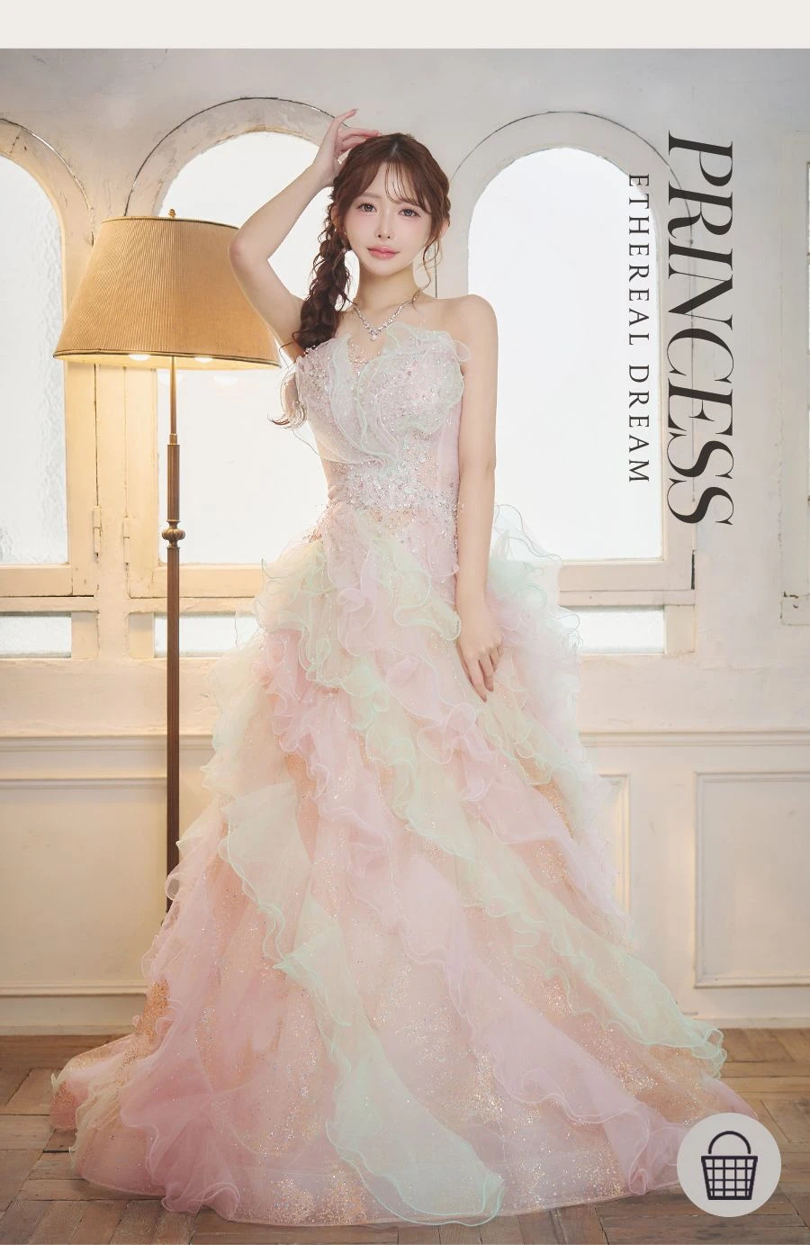【Glossy/グロッシー】ビジューシャギーニットホルターネックバックリボンミニドレス 1