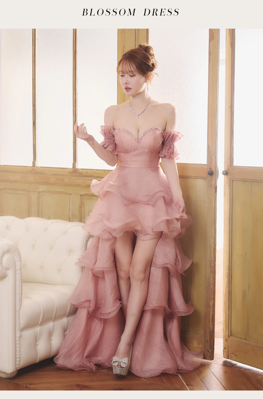 【Glossy/グロッシー】ビジューシャギーニットホルターネックバックリボンミニドレス 3