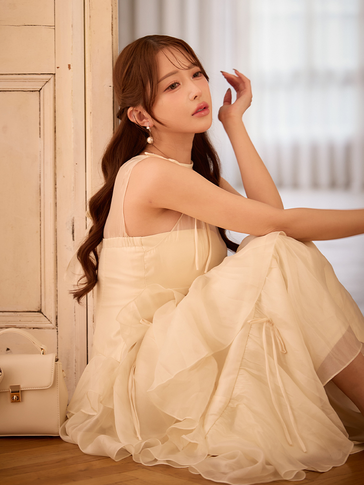 FM5035 Ivory ティアード フレアロングワンピース メイン
