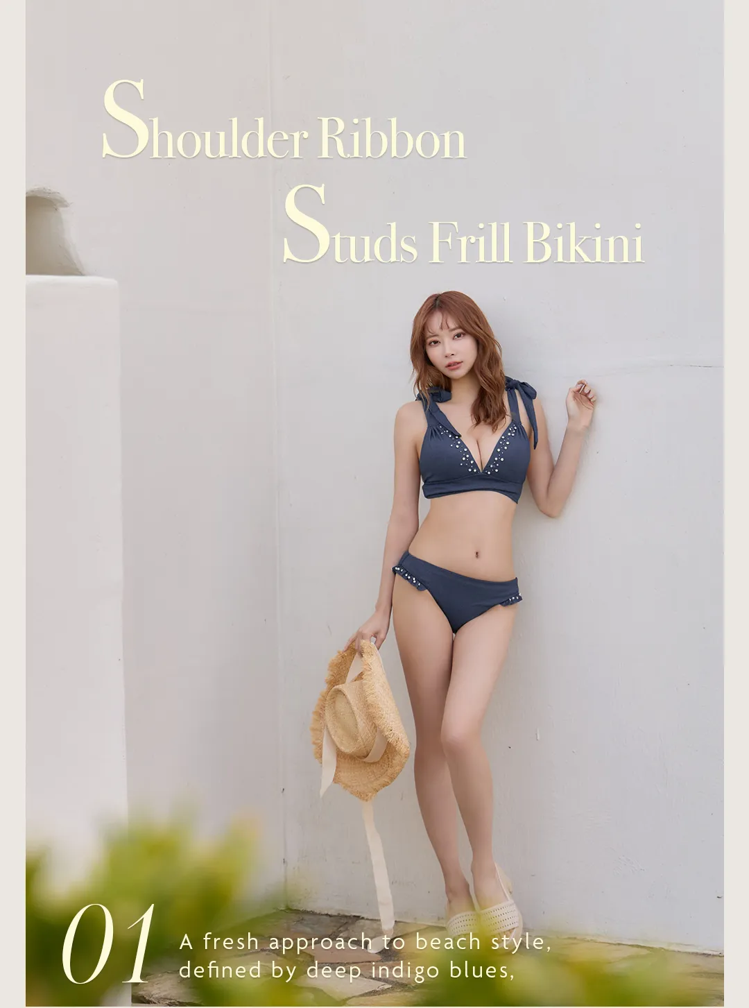 【ビキニ】【水着】ショルダーリボンスタッズフリルビキニ1