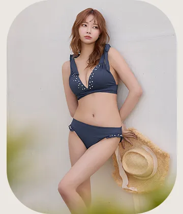 【ビキニ】【水着】ショルダーリボンスタッズフリルビキニ 2点セット8