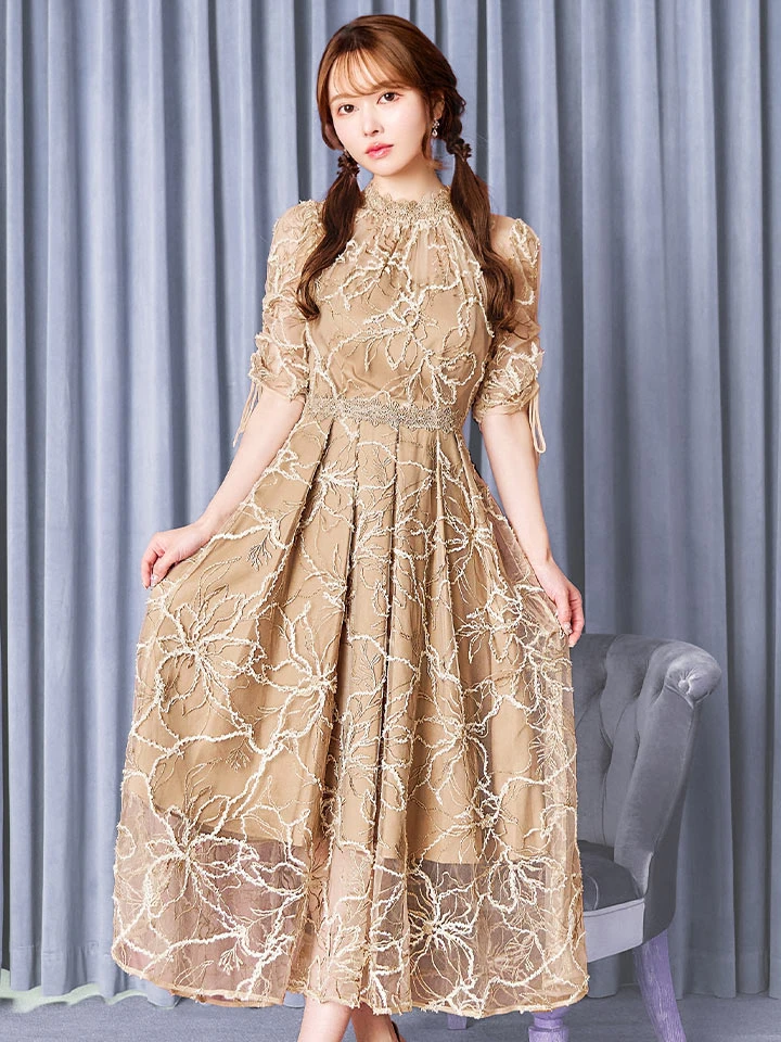 【AMORA GRACE / アモーラグレース】 オケージョンドレス/ パーティードレス/ お呼ばれドレス/ 総レース/ ハイネック/ 半袖/ 袖あり/ フレア/ Aライン/ ミモレ丈/ ワンピース/ キャバドレス2