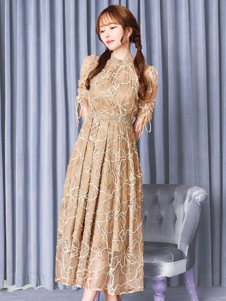 【AMORA GRACE / アモーラグレース】 オケージョンドレス/ パーティードレス/ お呼ばれドレス/ 総レース/ ハイネック/ 半袖/ 袖あり/ フレア/ Aライン/ ミモレ丈/ ワンピース/ キャバドレス3