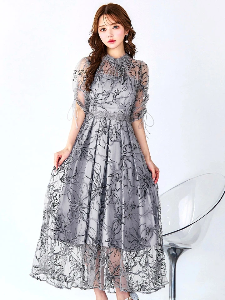 【AMORA GRACE / アモーラグレース】 オケージョンドレス/ パーティードレス/ お呼ばれドレス/ 総レース/ ハイネック/ 半袖/ 袖あり/ フレア/ Aライン/ ミモレ丈/ ワンピース/ キャバドレス5