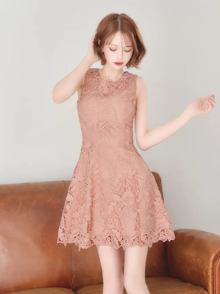 【SETTAN/セッタン】ケミカルレース/ ノースリーブ/ フレア/ Aライン/ 総レース/ ワンピース/ ミニドレス/ キャバドレス4