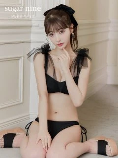 【ビキニ】【水着】チュールリボン バストアップ ビキニ 2点セット