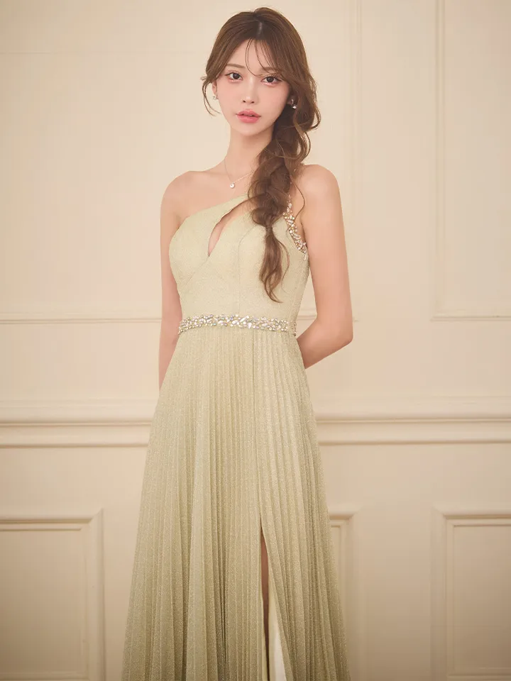 【IRMA/イルマ】ビジュー/ ワンカラー/ ラメニット/ Aライン/ フレア/ プリーツ/ ロングドレス/ キャバドレス long5