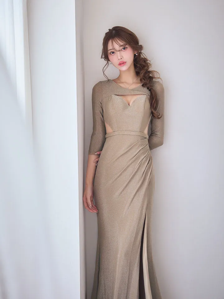 【JEAN MACLEAN/ジャンマクレーン】ウエストカット/ バストカット/ スリット/ ラメニット/ タイト/ ロングドレス/ キャバドレス 4