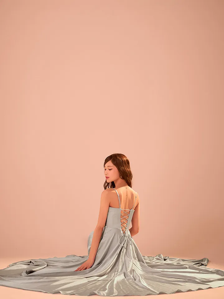 【JEAN MACLEAN/ジャンマクレーン】サテン/ バストジップ/ ギャザー/ キャミソール/ Aライン/ フレア/ ワンピース/ ロングドレス/ キャバドレス4