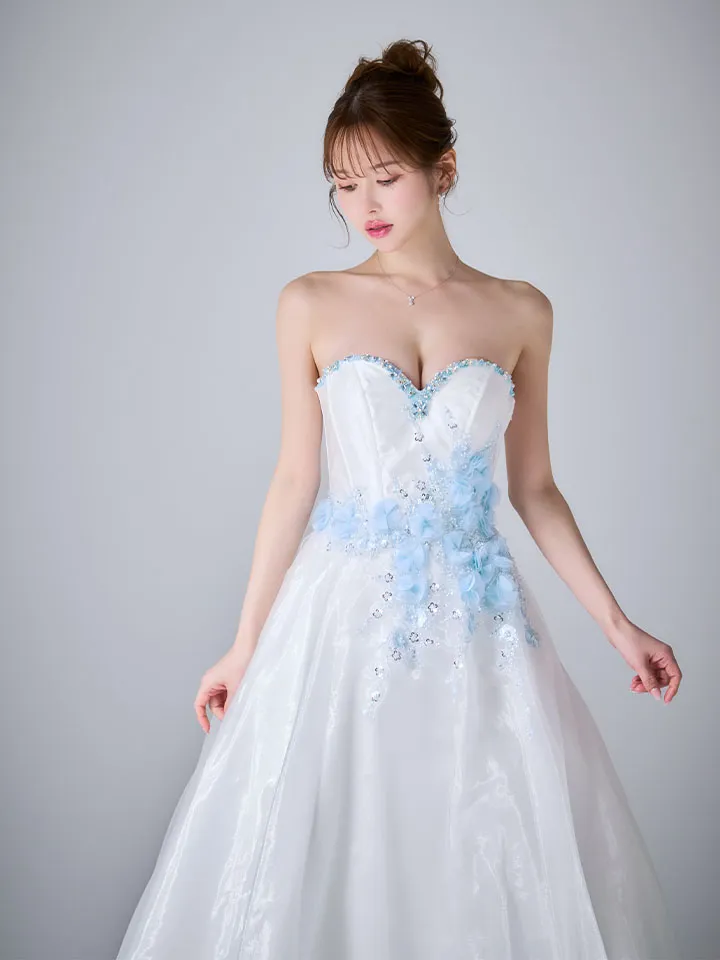 【JEAN MACLEAN/ジャンマクレーン】ビーズ刺繍/ ビジュー/ スパンコール/ 立体フラワー/ チュール/ ベアトップ/ フレア/ Aライン/ プリンセス/ ロングドレス/ キャバドレス long2