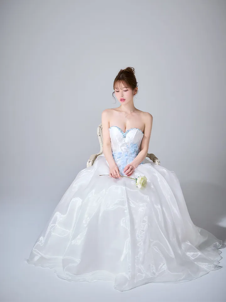 【JEAN MACLEAN/ジャンマクレーン】ビーズ刺繍/ ビジュー/ スパンコール/ 立体フラワー/ チュール/ ベアトップ/ フレア/ Aライン/ プリンセス/ ロングドレス/ キャバドレス long3